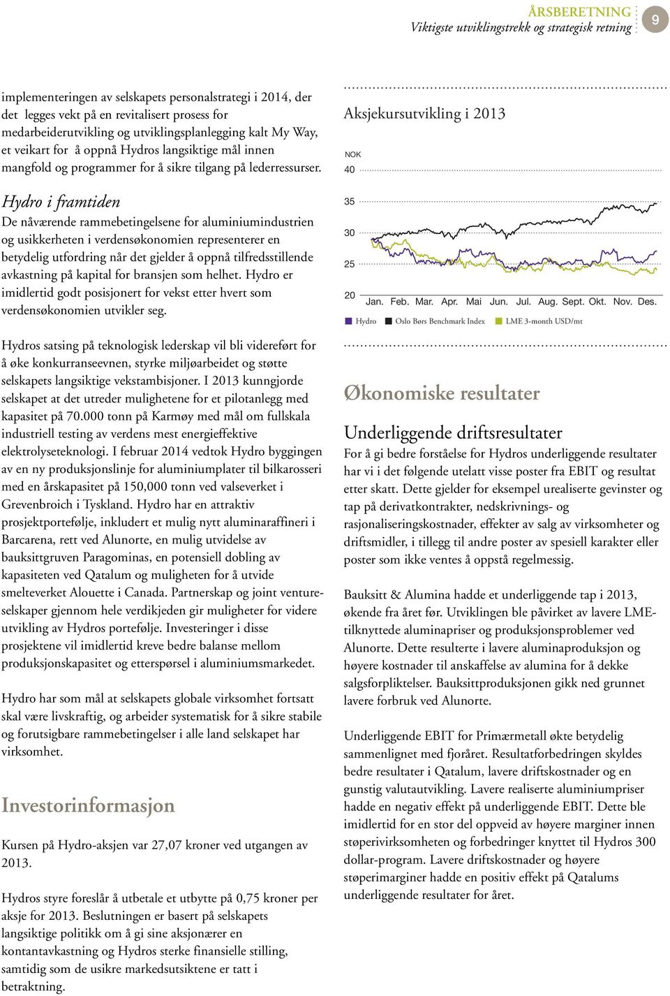 Hydro i framtiden De nåværende rammebetingelsene for aluminiumindustrien og usikkerheten i verdensøkonomien representerer en betydelig utfordring når det gjelder å oppnå tilfredsstillende avkastning