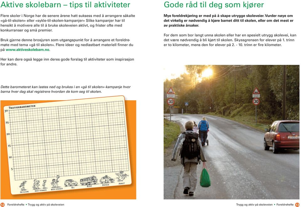 Flere ideer og nedlastbart materiell finner du på www.aktiveskolebarn.no. Gode råd til deg som kjører Mye foreldrekjøring er med på å skape utrygge skoleveier.