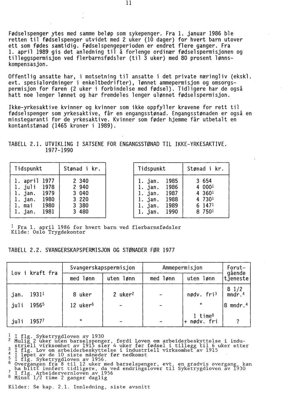 april 1989 gis det anledning til å forlenge ordinær fødselspermisjonen og tilleggspermisjon ved flerbarnsfaisler (til 3 uker) med 80 prosent lønnskompensasjon.