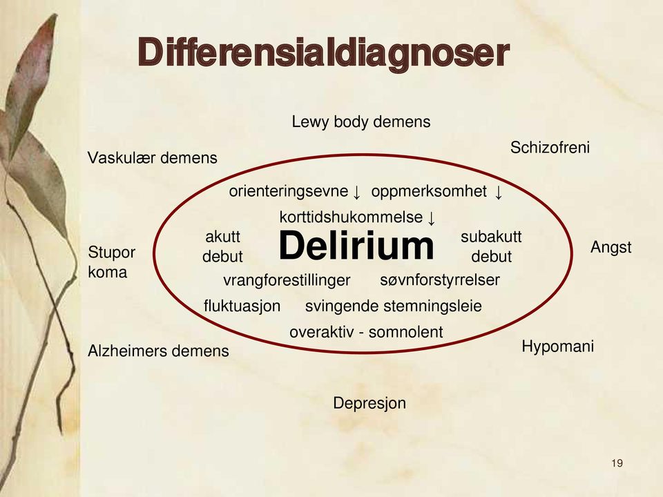 korttidshukommelse Delirium vrangforestillinger fluktuasjon