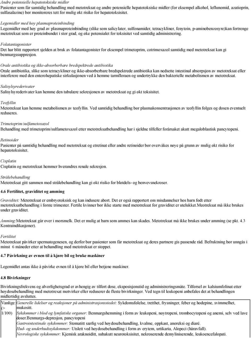 Legemidler med høy plasmaproteinbinding Legemidler med høy grad av plasmaproteinbinding (slike som salicylater, sulfonamider, tetracykliner, fenytoin, p-aminobenzosyre)kan fortrenge metotreksat som