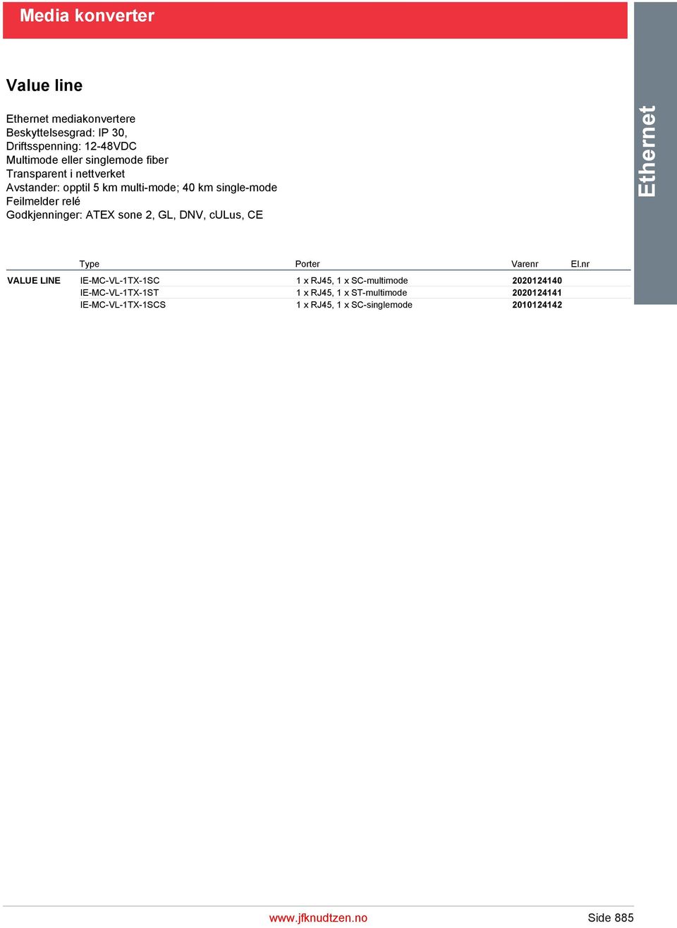 GL, DNV, culus, CE Ethernet VALUE LINE Type Porter Varenr El.