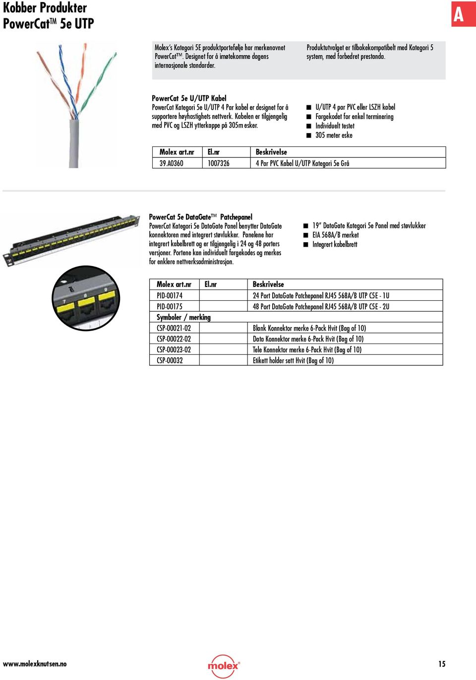 PowerCat 5e U/UTP Kabel PowerCat Kategori 5e U/UTP 4 Par kabel er designet for å supportere høyhastighets nettverk. Kabelen er tilgjengelig med PVC og LSZH ytterkappe på 305m esker.