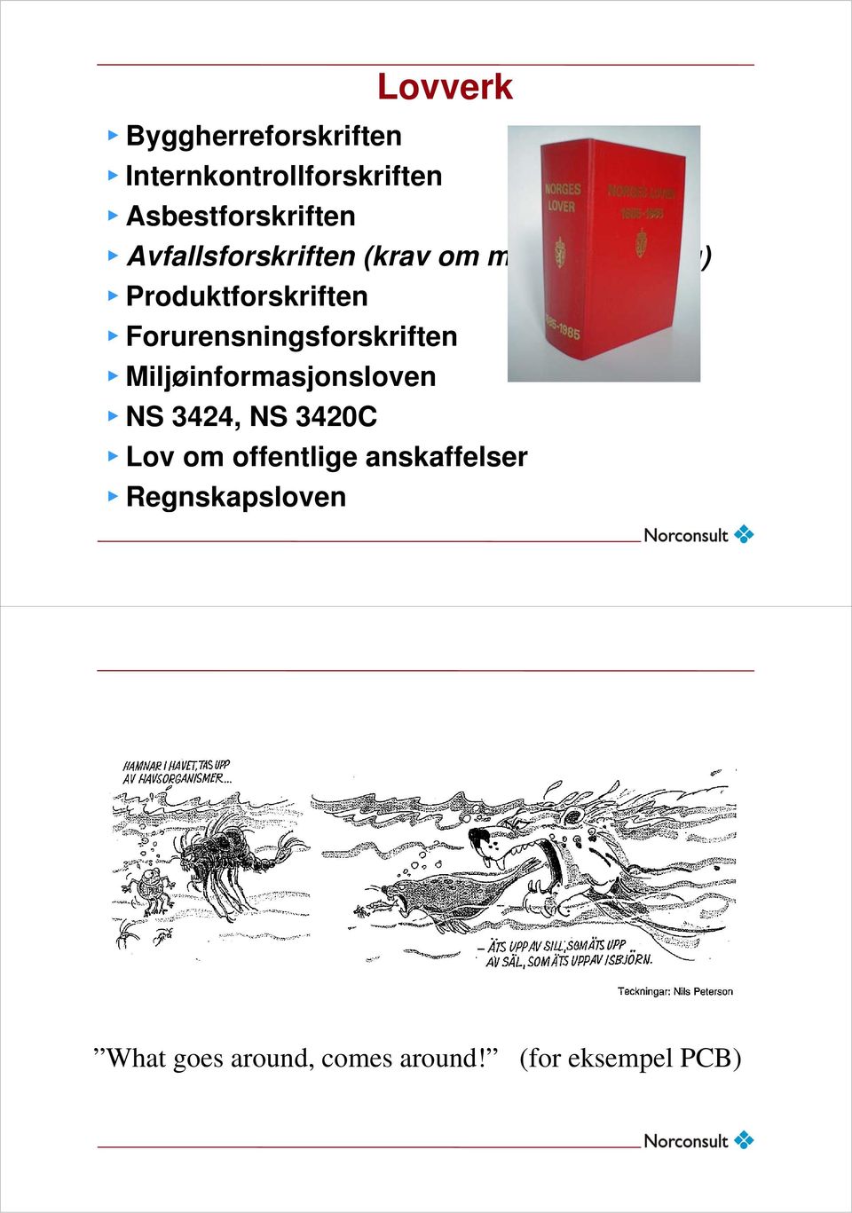 Forurensningsforskriften Miljøinformasjonsloven j l NS 3424, NS 3420C Lov om