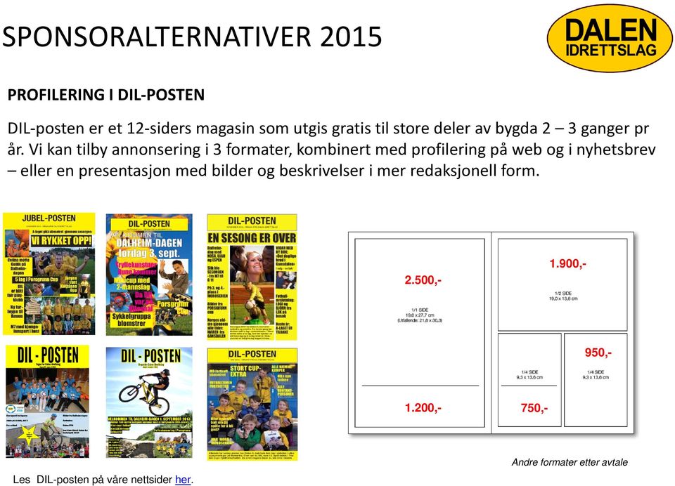 Vi kan tilby annonsering i 3 formater, kombinert med profilering på web og i nyhetsbrev eller en