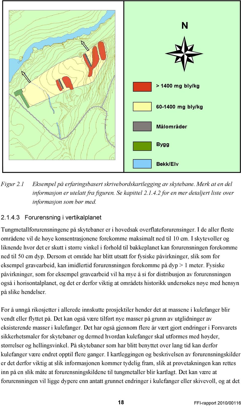 2 for en mer detaljert liste over informasjon som bør med. 2.1.4.3 Forurensning i vertikalplanet Tungmetallforurensningene på skytebaner er i hovedsak overflateforurensinger.