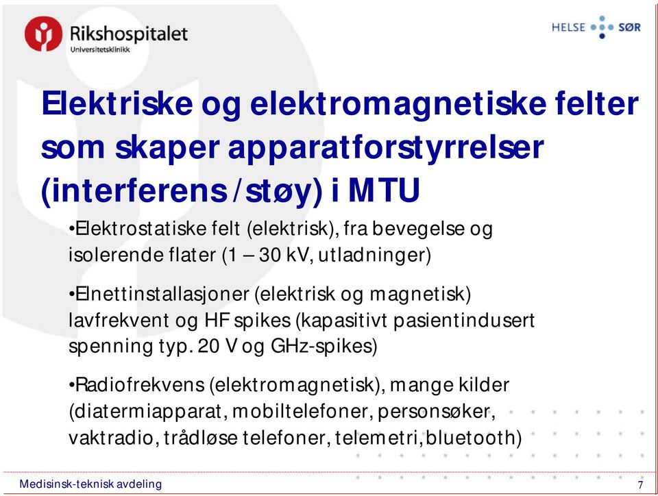 lavfrekvent og HF spikes (kapasitivt pasientindusert spenning typ.