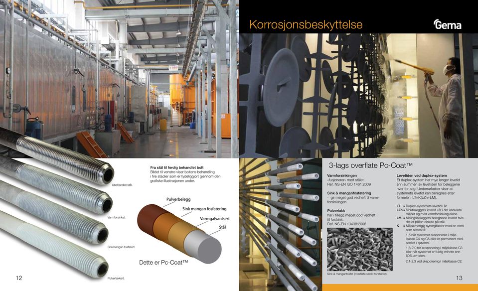 Dette er Pc-Coat 3-lags overflate Pc-Coat Varmforsinkingen «fusjonerer» med stålet. Ref. NS-EN ISO 1461:2009 Sink & manganfosfatering - gir meget god vedheft til varmforsinkingen.