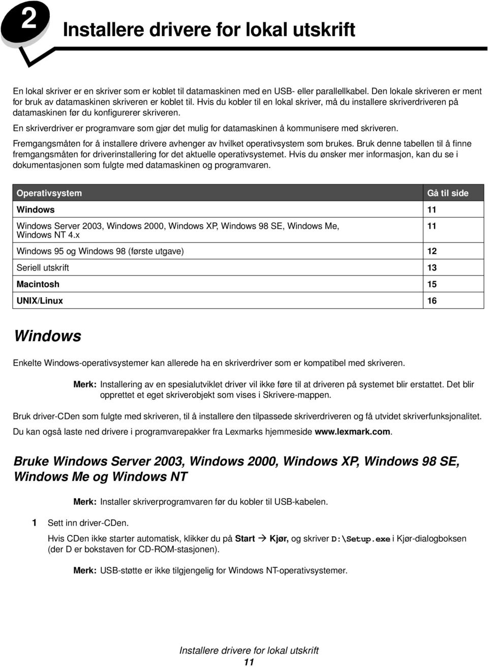 En skriverdriver er programvare som gjør det mulig for datamaskinen å kommunisere med skriveren. Fremgangsmåten for å installere drivere avhenger av hvilket operativsystem som brukes.