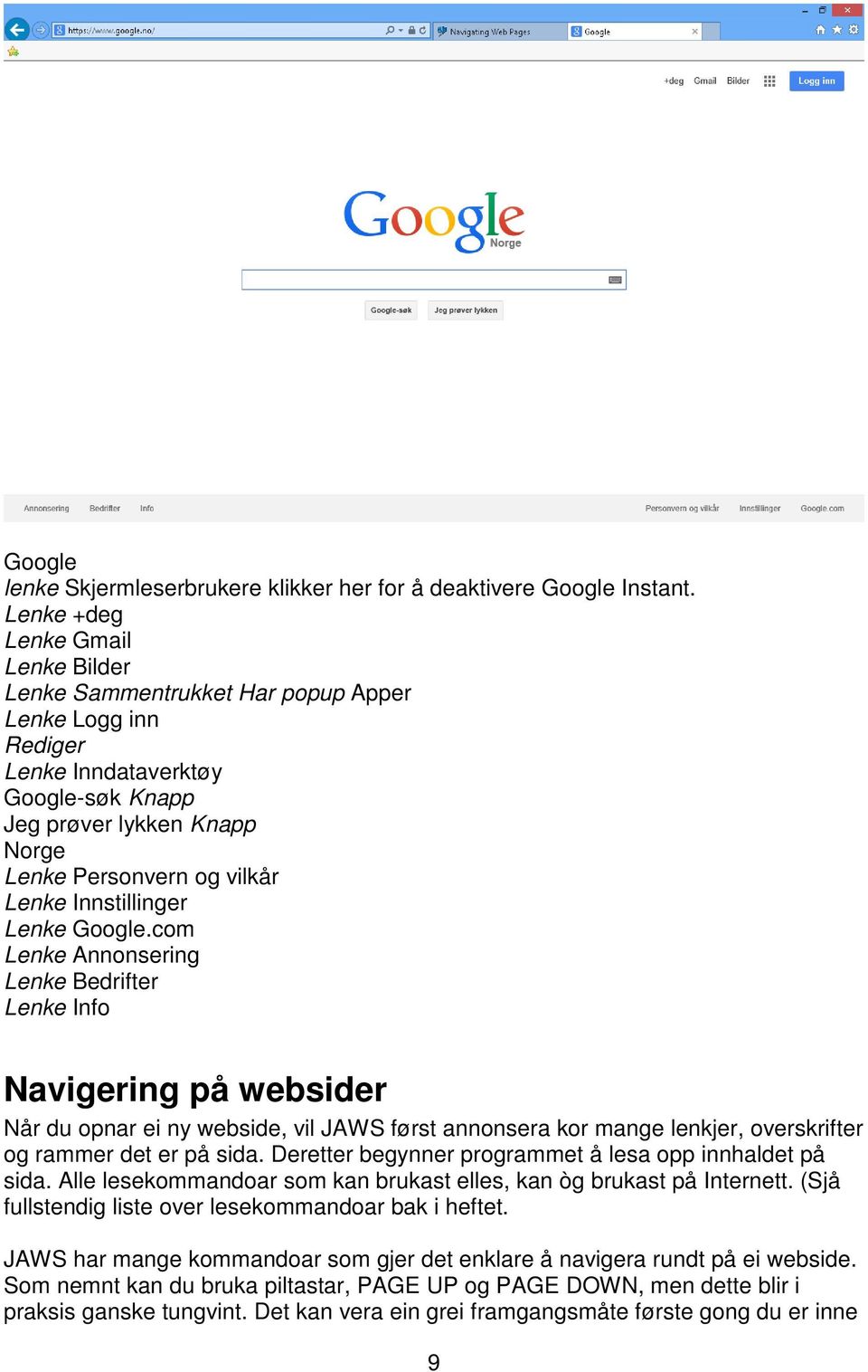 Innstillinger Lenke Google.