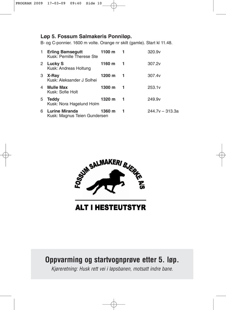 4v Kusk: Aleksander J Solhei 4 Mulle Max 1300 m 1 253.1v Kusk: Sofie Holt 5 Teddy 1320 m 1 249.