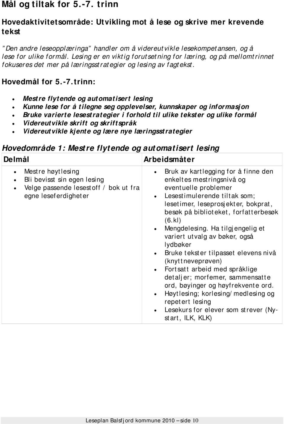 trinn: Mestre flytende og automatisert lesing Kunne lese for å tilegne seg opplevelser, kunnskaper og informasjon Bruke varierte lesestrategier i forhold til ulike tekster og ulike formål