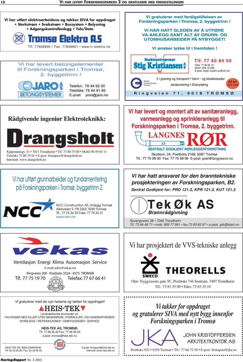 73 80 75 00 Mobil 90 59 65 11 Telefaks 73 80 75 01 E-post: firmapost@drangsholt.no Internett: www.drangsholt.no Vi har hatt ansvaret for den branntekniske prosjekteringen av Forskningsparken, B2.