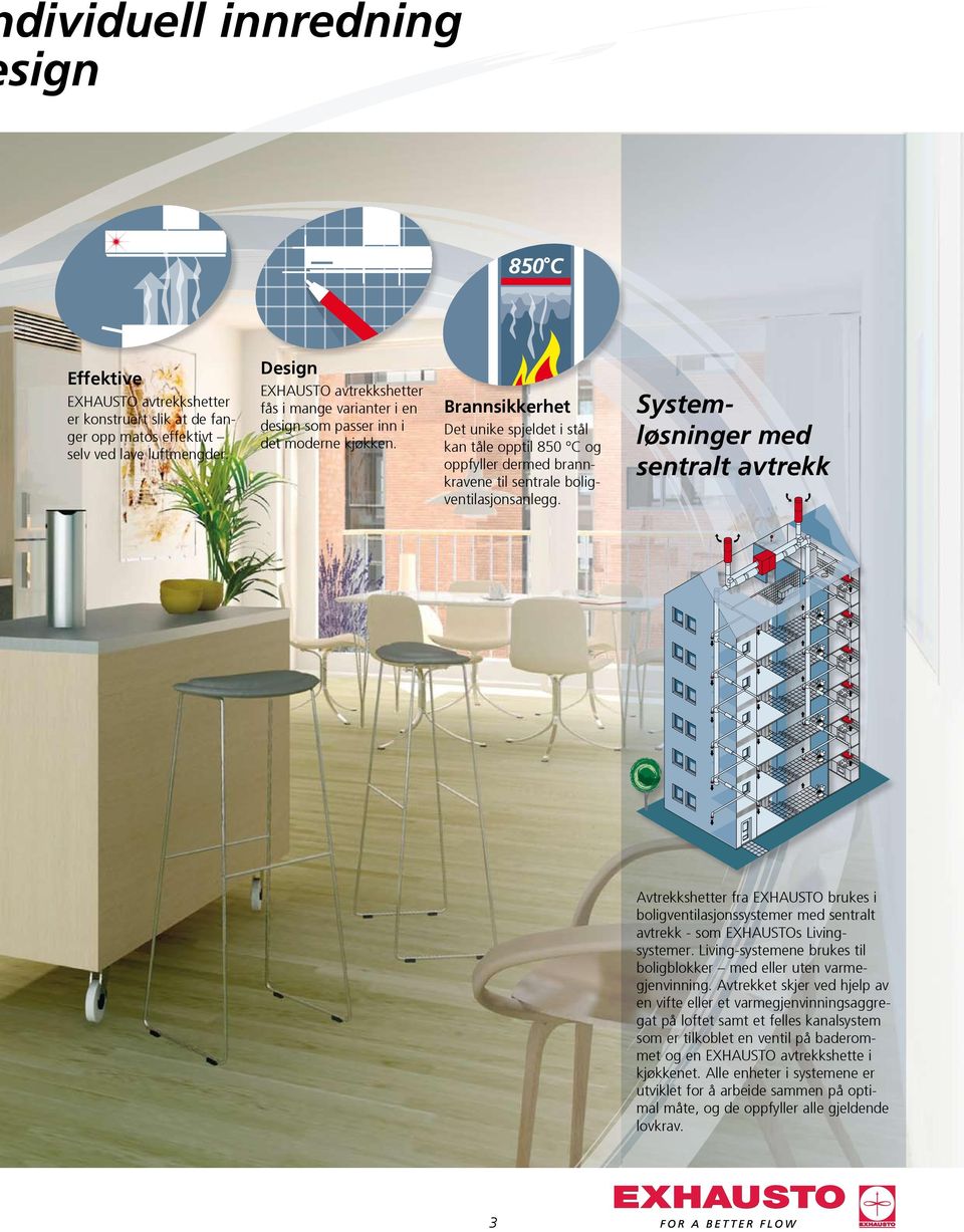 Brannsikkerhet Det unike spjeldet i stål kan tåle opptil 850 C og oppfyller dermed brannkravene til sentrale boligventilasjonsanlegg.