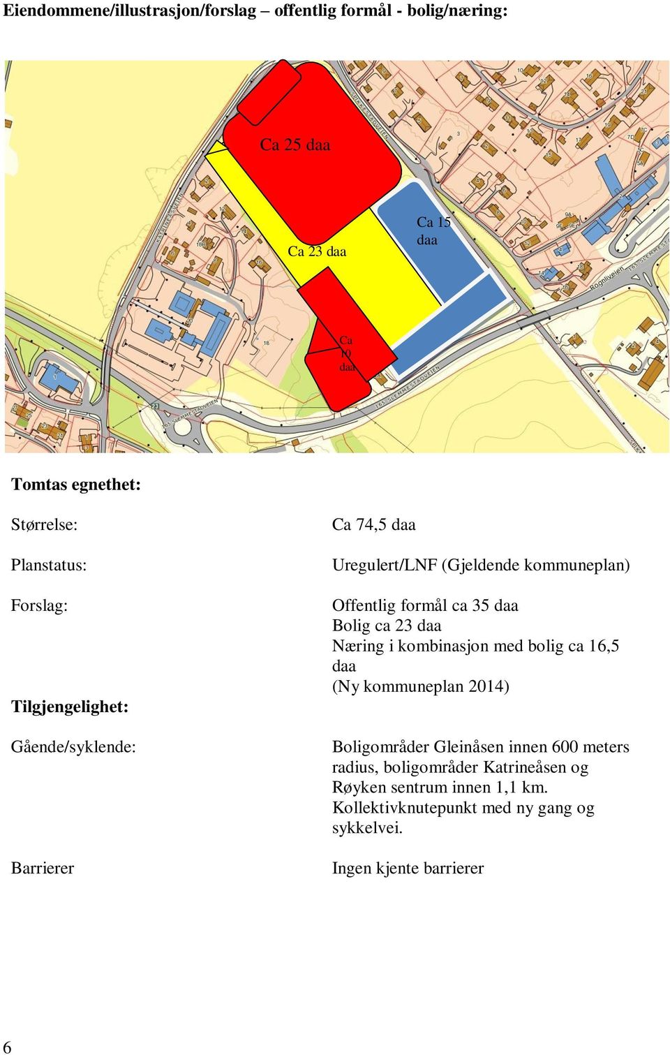 formål ca 35 daa Bolig ca 23 daa Næring i kombinasjon med bolig ca 16,5 daa (Ny kommuneplan 2014) Boligområder Gleinåsen innen 600