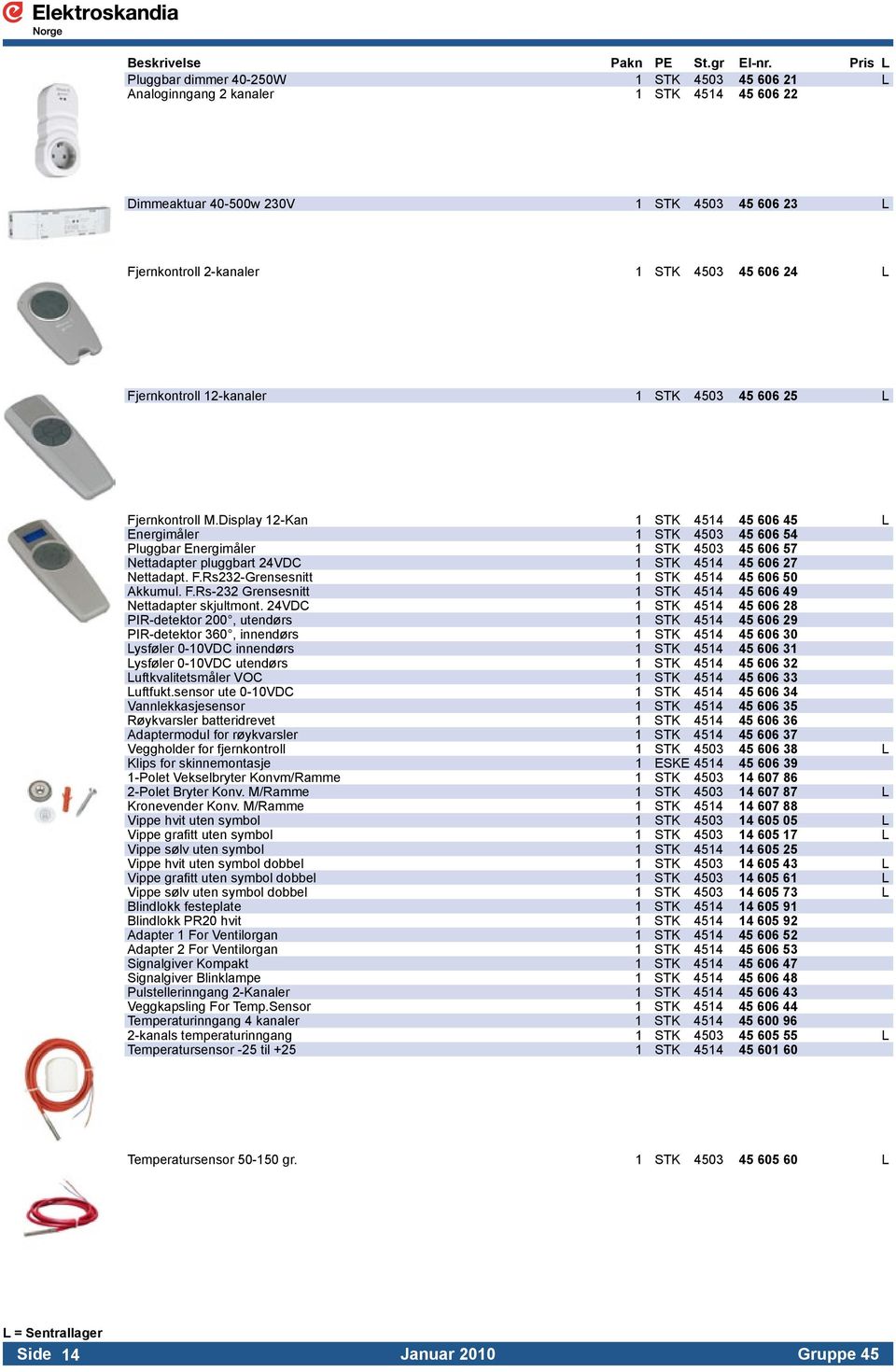 Display 12-Kan 1 STK 4514 45 606 45 L Energimåler 1 STK 4503 45 606 54 Pluggbar Energimåler 1 STK 4503 45 606 57 Nettadapter pluggbart 24VDC 1 STK 4514 45 606 27 Nettadapt. F.