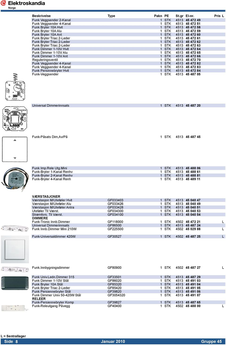 Funk Dimmer 1-10V Alu 1 STK 4513 45 472 65 Funk Dimmer 1-10V Ant 1 STK 4513 45 472 66 Reguleringsventil 1 STK 4513 45 472 70 Funk Veggsender 4-Kanal 1 STK 4513 45 472 82 Funk Veggsender 4-Kanal 1 STK