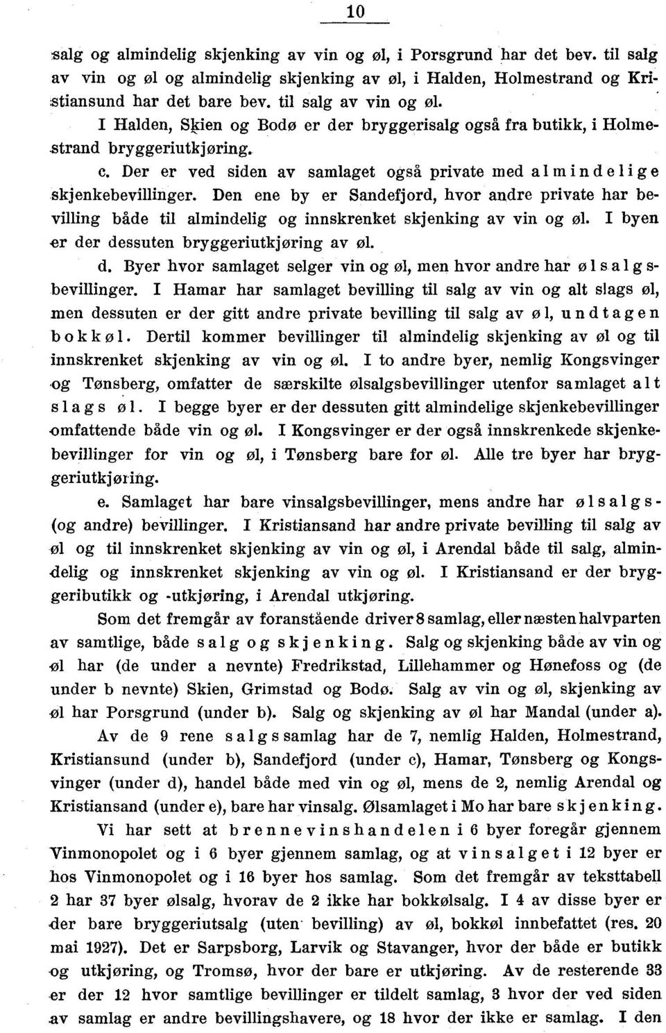 Den ene by er Sandefjord, hvor andre private har bevilling både til almindelig og innskrenket skjenking av vin og øl. I byen "er de