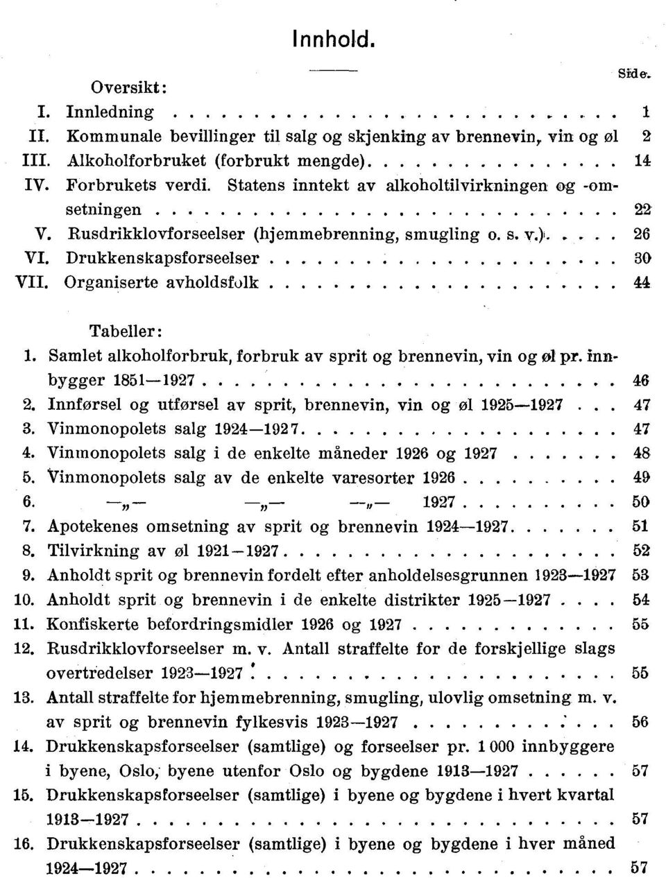 Tabeller:. Samlet alkoholforbruk, forbruk av sprit og brennevin, vin og ol pr. innbygger 8-97 6. Innførsel og utførsel av sprit, brennevin, vin og øl 9-97 7. Vinmonopolets salg 9-9 7 7.