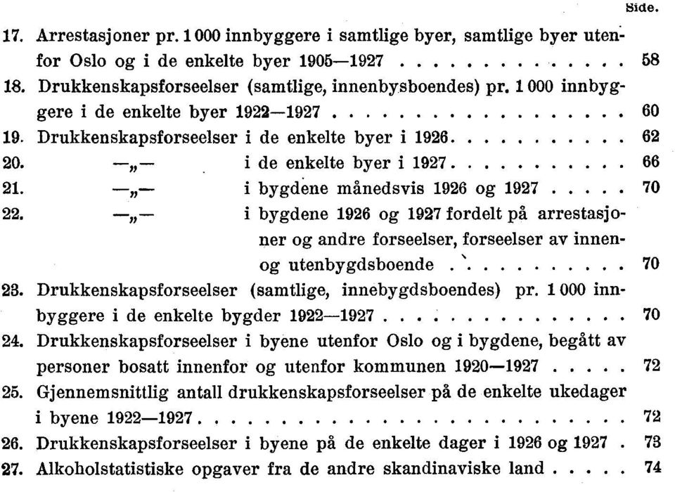 i bygdene 96 og 97 fordelt på arrestasjoner og andre forseelser, forseelser av innenog utenbygdsboende 70. Drukkenskapsforseelser (samtlige, innebygdsboendes) pr.