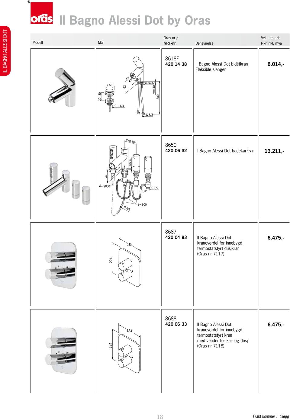 211,- 8687 420 04 83 Il Bagno Alessi Dot kranoverdel for innebygd termostatstyrt dusjkran (Oras nr 7117) 6.