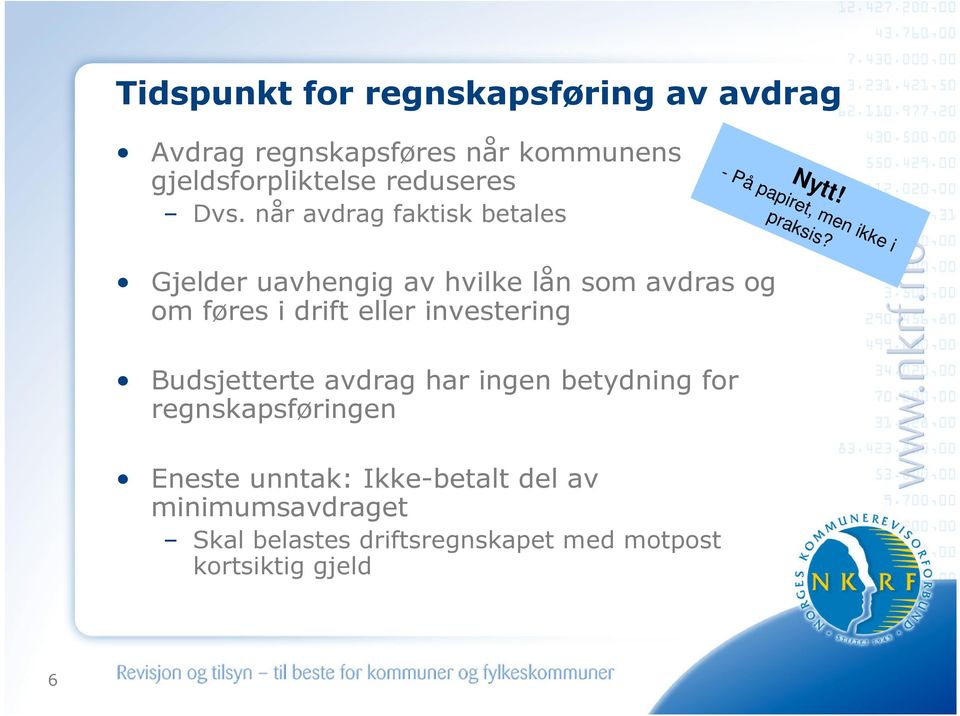 Gjelder uavhengig av hvilke lån som avdras og om føres i drift eller investering Budsjetterte avdrag har