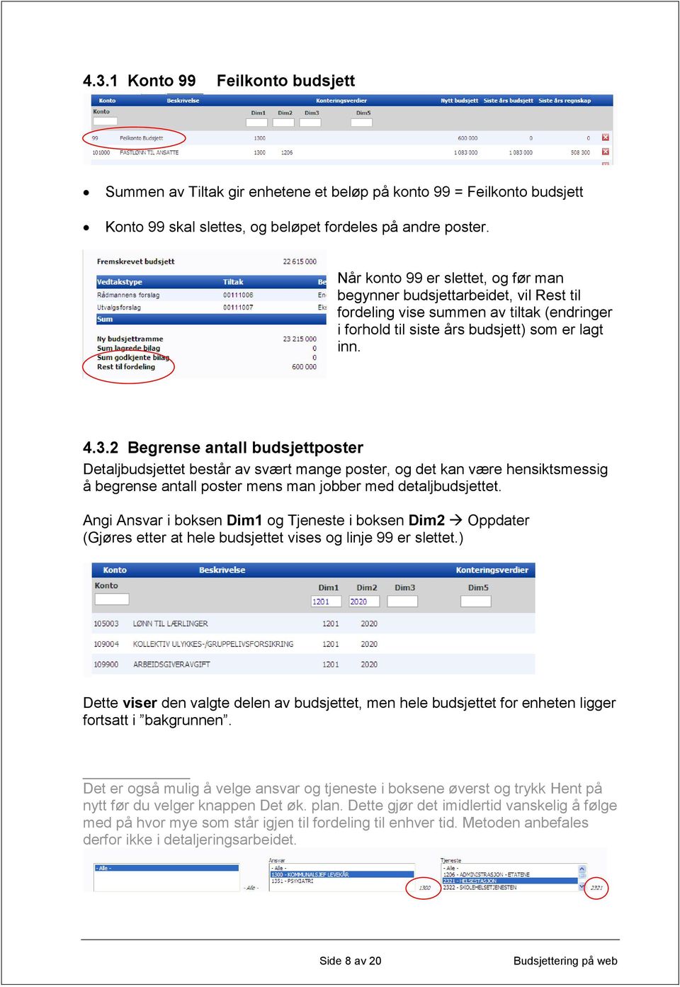 2 Begrense antall budsjettposter Detaljbudsjettet består av svært mange poster, og det kan være hensiktsmessig å begrense antall poster mens man jobber med detaljbudsjettet.