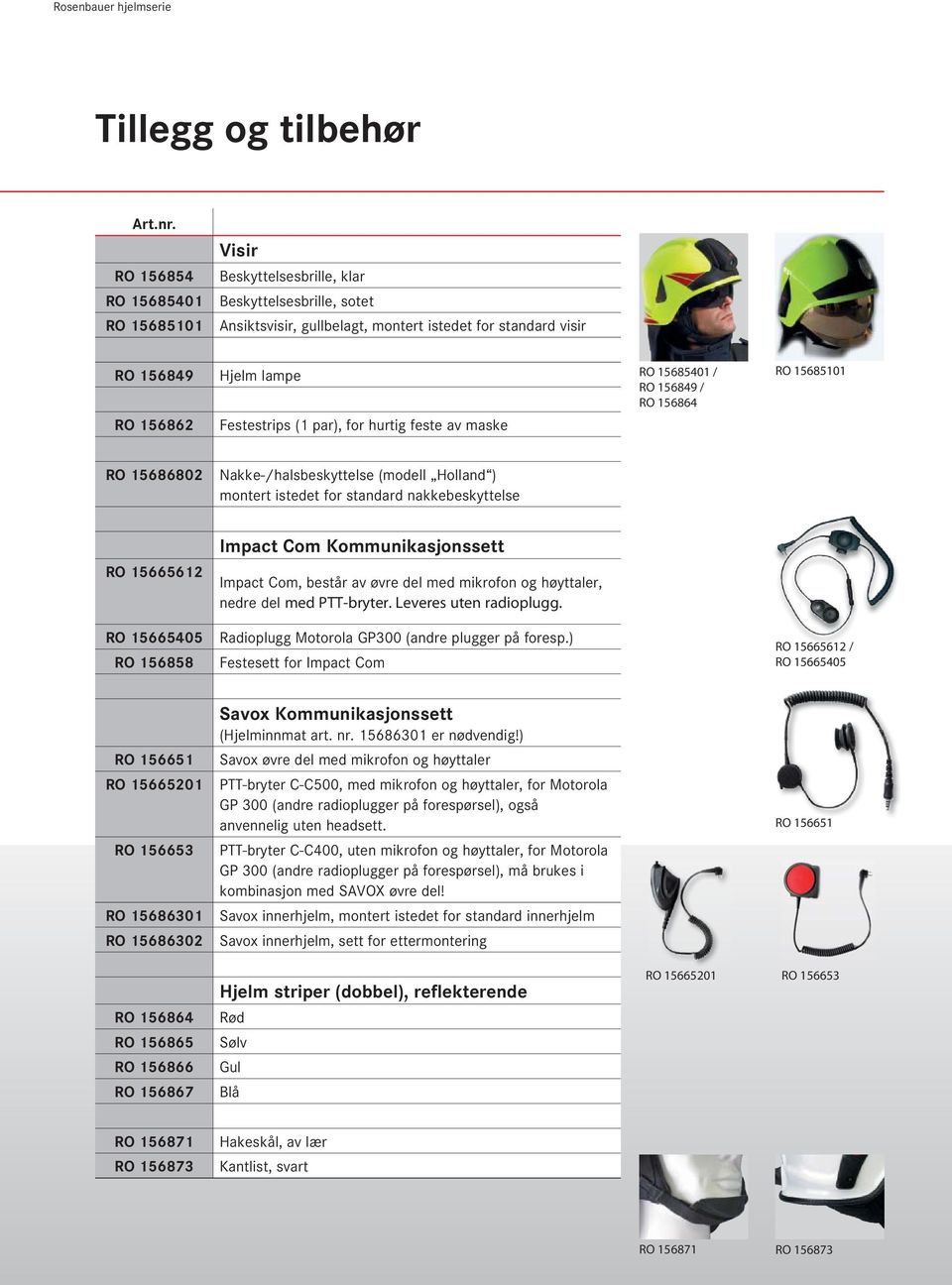 par), for hurtig feste av maske RO 15685401 / RO 156849 / RO 156864 RO 15685101 RO 15686802 Nakke-/halsbeskyttelse (modell Holland ) montert istedet for standard nakkebeskyttelse Impact Com