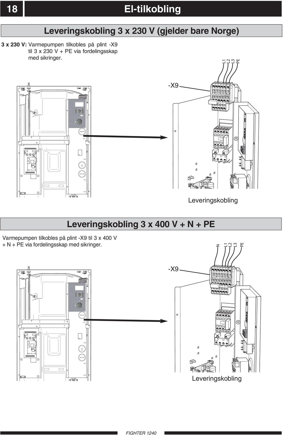 L1 L2 L3 PE -X9 Leveringskobling Leveringskobling 3 x 400 V + + PE Varmepumpen