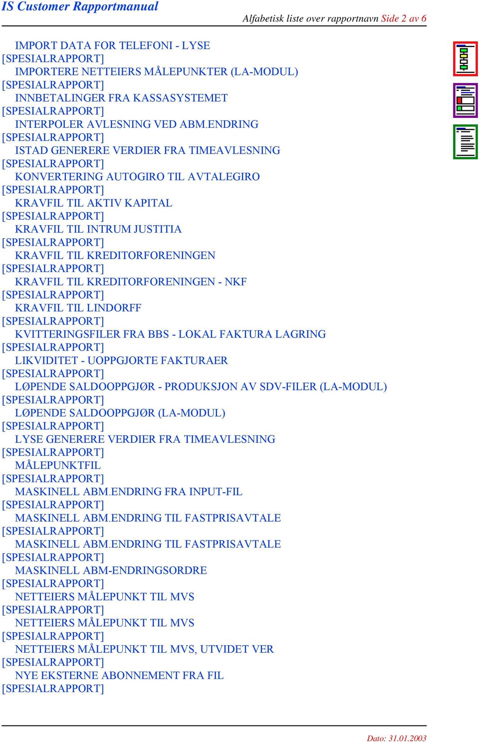 ENDRING [SPESIALRAPPORT] ISTAD GENERERE VERDIER FRA TIMEAVLESNING [SPESIALRAPPORT] KONVERTERING AUTOGIRO TIL AVTALEGIRO [SPESIALRAPPORT] KRAVFIL TIL AKTIV KAPITAL [SPESIALRAPPORT] KRAVFIL TIL INTRUM