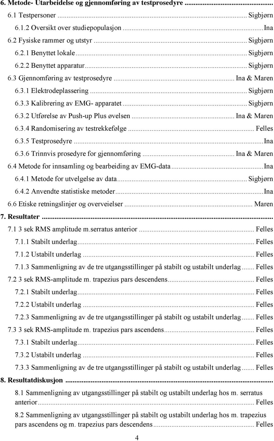 .. Ina & Maren 6.3.4 Randomisering av testrekkefølge... Felles 6.3.5 Testprosedyre... Ina 6.3.6 Trinnvis prosedyre for gjennomføring... Ina & Maren 6.4 Metode for innsamling og bearbeiding av EMG-data.