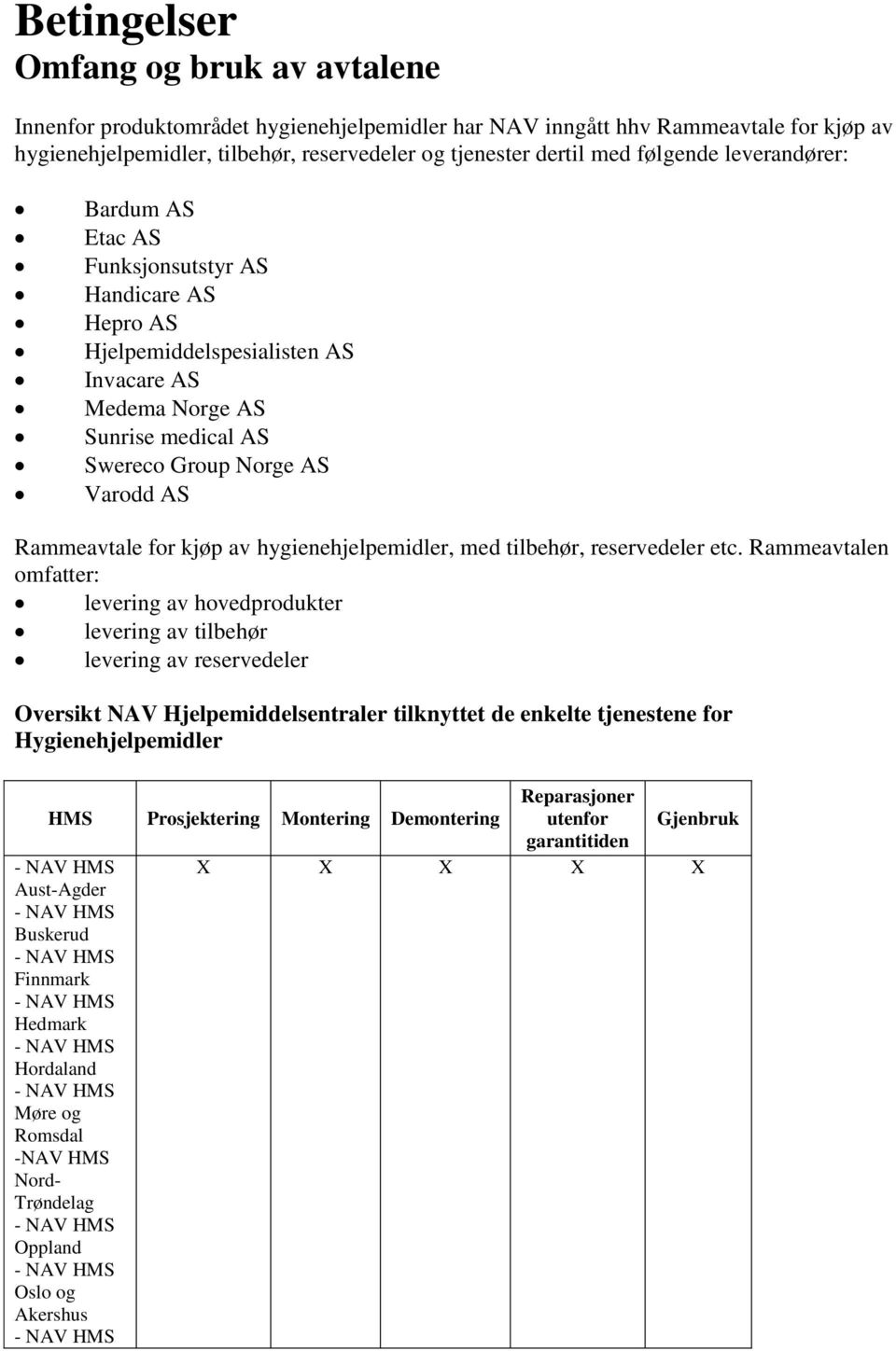 Rammeavtale for kjøp av hygienehjelpemidler, med tilbehør, reservedeler etc.