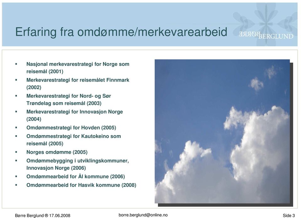 Hovden (2005) Omdømmestrategi for Kautokeino som reisemål (2005) Norges omdømme (2005) Omdømmebygging i utviklingskommuner, Innovasjon