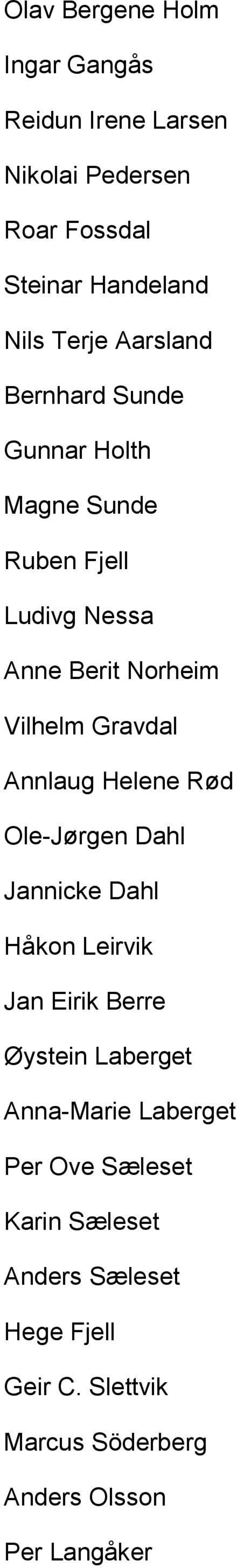 Annlaug Helene Rød Ole-Jørgen Dahl Jannicke Dahl Håkon Leirvik Jan Eirik Berre Øystein Laberget Anna-Marie