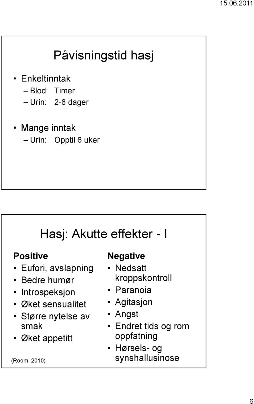 Øket sensualitet Større nytelse av smak Øket appetitt (Room, 2010) Negative Nedsatt