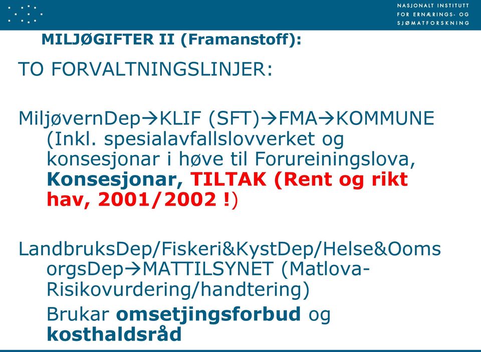 spesialavfallslovverket og konsesjonar i høve til Forureiningslova, Konsesjonar, TILTAK