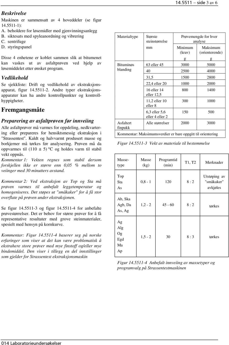 Vedlikehold Se sjekkliste: Drift og vedlikehold av ekstraksjonsapparat, figur 14.5511-2. Andre typer ekstraksjonsapparater kan ha andre kontrollpunkter og kontrollhyppigheter.