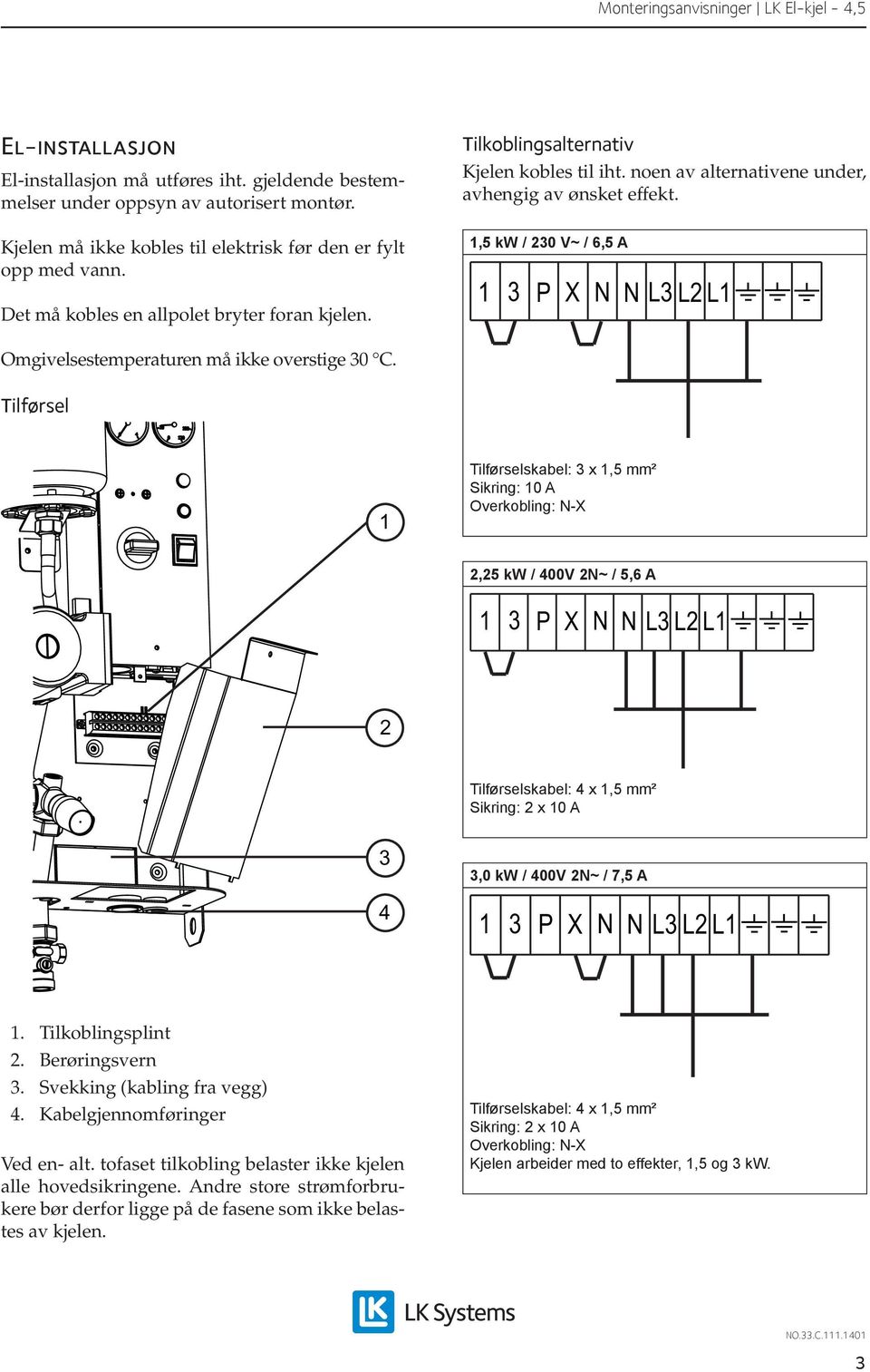 ,5 kw / 0 V~ / 6,5 A P X N N L L L Omgivelsestemperaturen må ikke overstige 0 C.