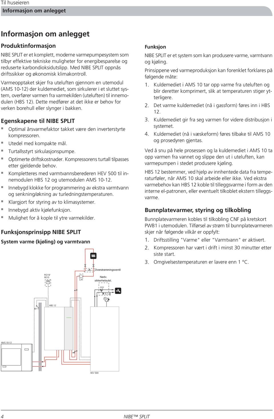 Varmeopptaket skjer fra uteluften gjennom en utemodul (AMS 10-12) der kuldemediet, som sirkulerer i et sluttet system, overfører varmen fra varmekilden (uteluften) til innemodulen (HBS 12).