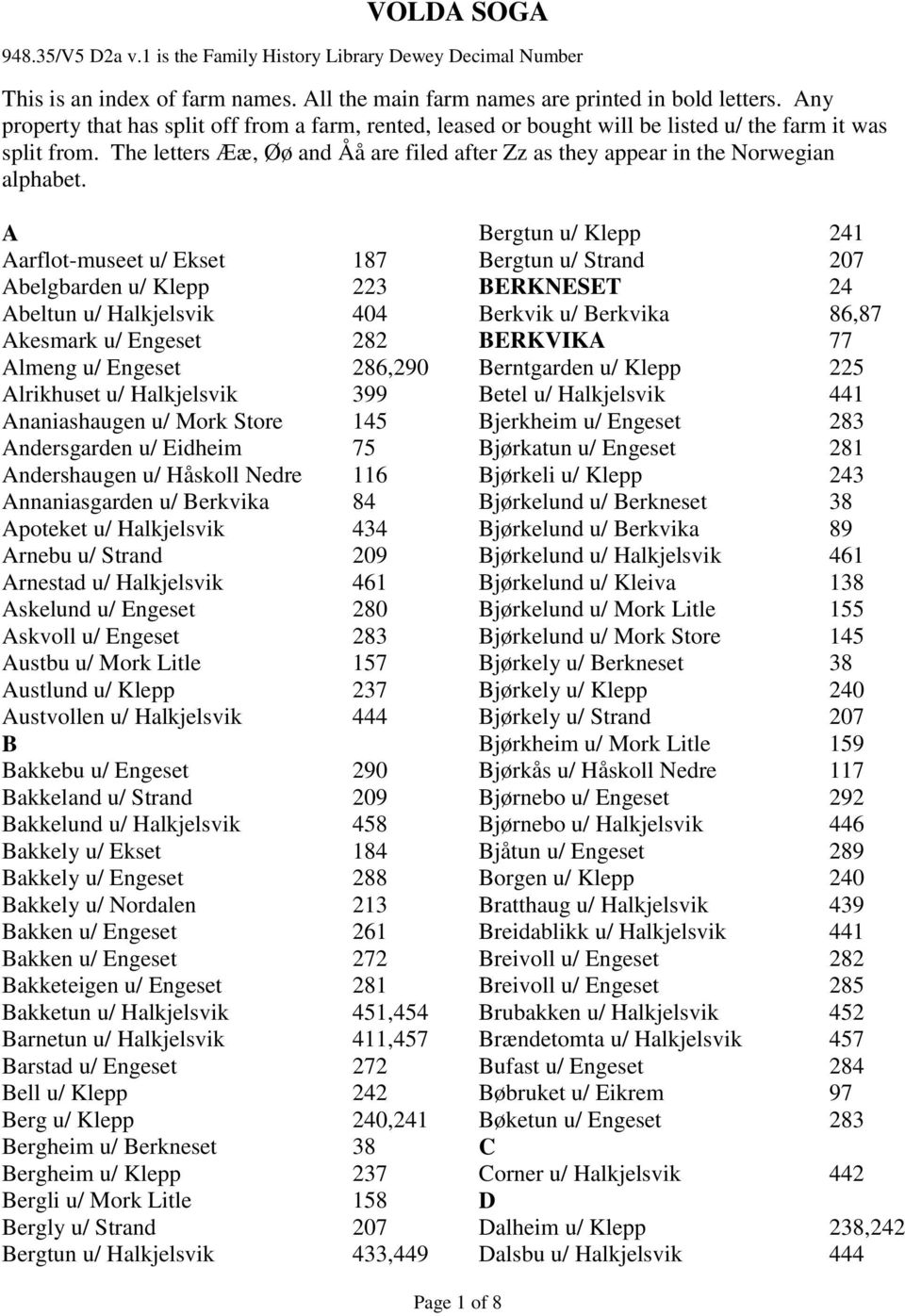 A Aarflot-museet u/ Ekset 187 Abelgbarden u/ Klepp 223 Abeltun u/ Halkjelsvik 404 Akesmark u/ Engeset 282 Almeng u/ Engeset 286,290 Alrikhuset u/ Halkjelsvik 399 Ananiashaugen u/ Mork Store 145