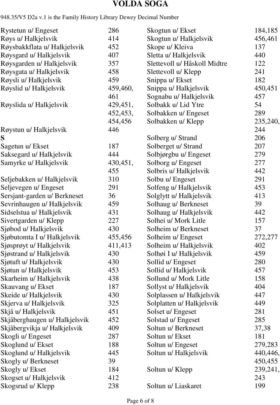 455 Seljebakken u/ Halkjelsvik 310 Seljevegen u/ Engeset 291 Sersjant-garden u/ Berkneset 36 Sevrinhaugen u/ Halkjelsvik 459 Sidselstua u/ Halkjelsvik 431 Sivertgarden u/ Klepp 227 Sjøbod u/