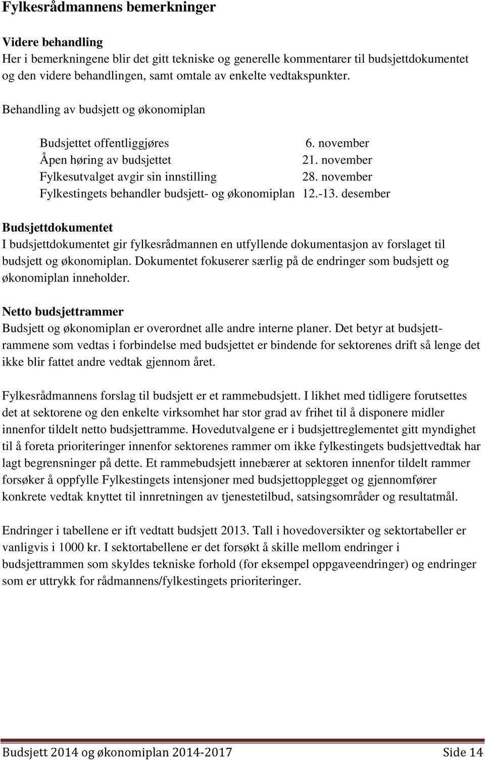 november Fylkestingets behandler budsjett- og økonomiplan 12.-13.