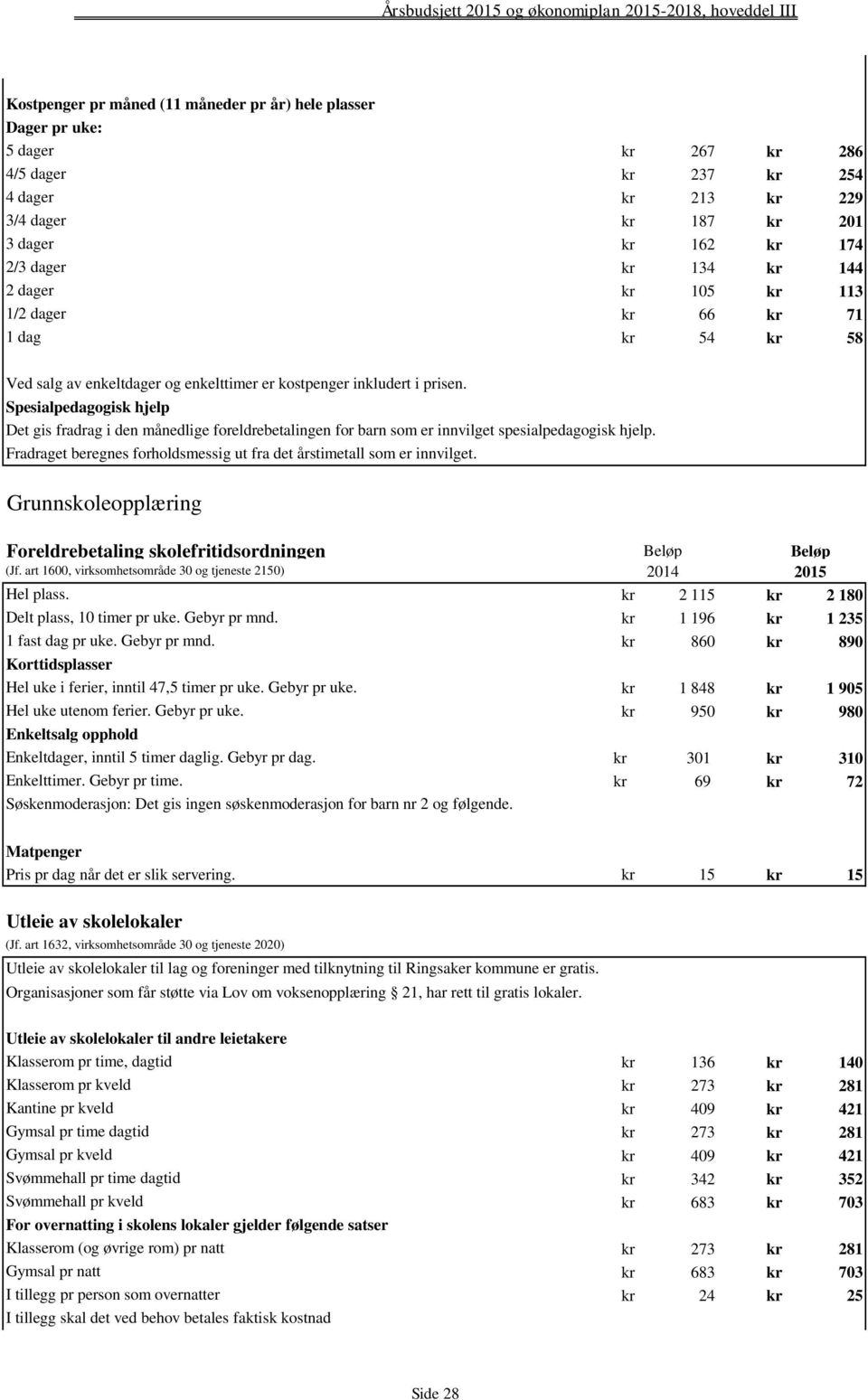 Spesialpedagogisk hjelp Det gis fradrag i den månedlige foreldrebetalingen for barn som er innvilget spesialpedagogisk hjelp. Fradraget beregnes forholdsmessig ut fra det årstimetall som er innvilget.