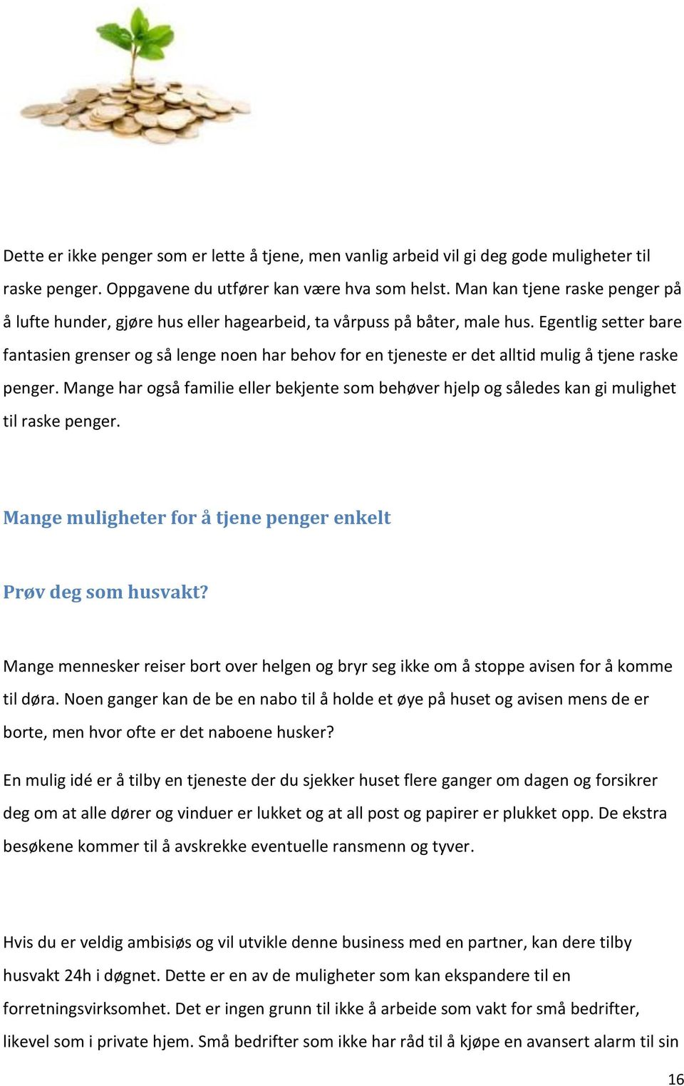 Egentlig setter bare fantasien grenser og så lenge noen har behov for en tjeneste er det alltid mulig å tjene raske penger.