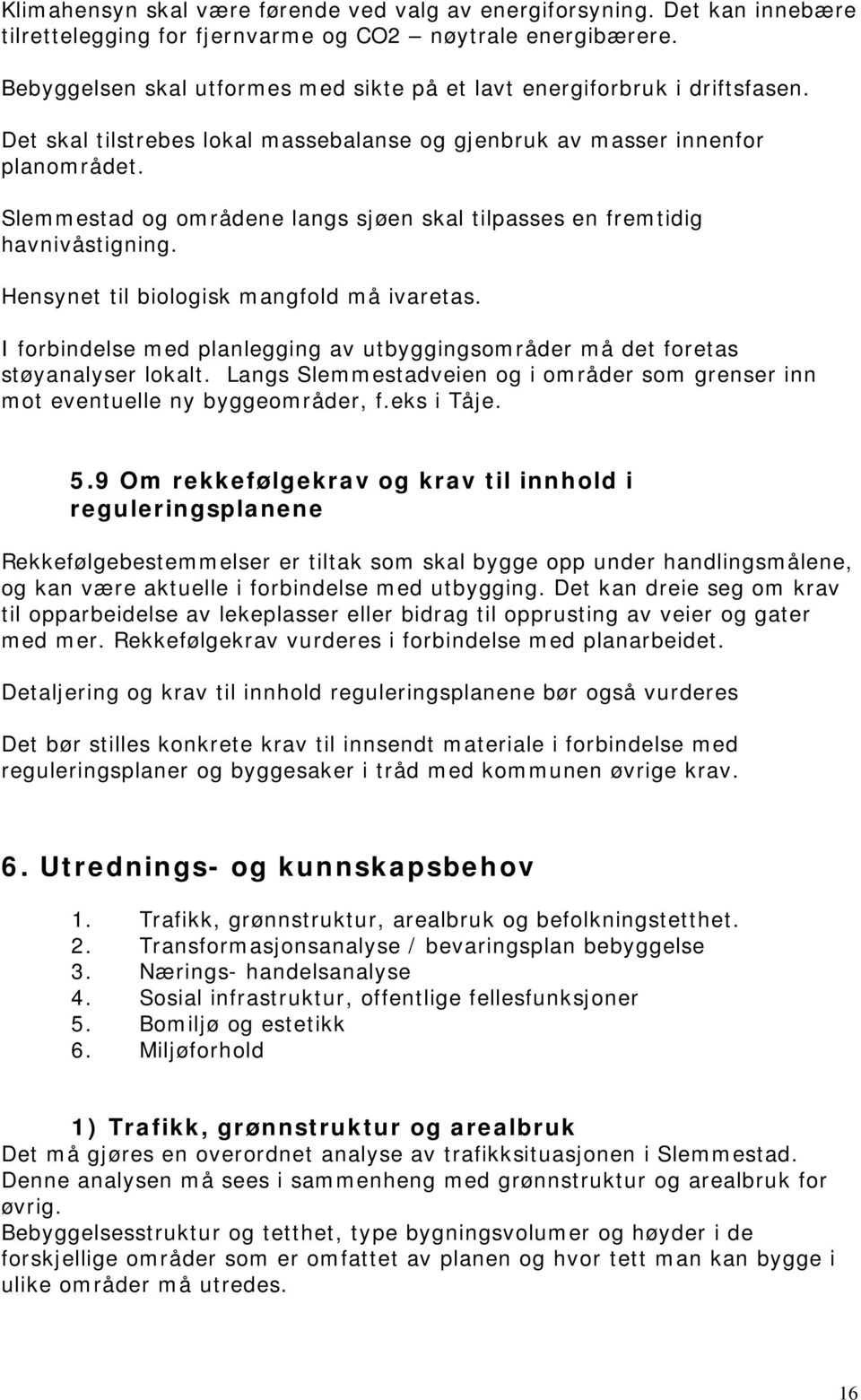 Slemmestad og områdene langs sjøen skal tilpasses en fremtidig havnivåstigning. Hensynet til biologisk mangfold må ivaretas.