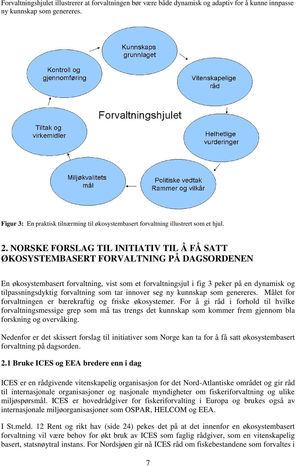 NORSKE FORSLAG TIL INITIATIV TIL Å FÅ SATT ØKOSYSTEMBASERT FORVALTNING PÅ DAGSORDENEN En økosystembasert forvaltning, vist som et forvaltningsjul i fig 3 peker på en dynamisk og tilpassningsdyktig