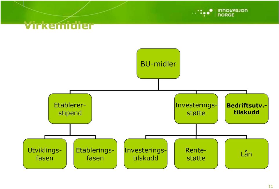 - tilskudd Utviklingsfasen