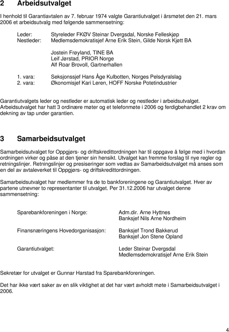 Frøyland, TINE BA Leif Jørstad, PRIOR Norge Alf Roar Brovoll, Gartnerhallen 1. vara: Seksjonssjef Hans Åge Kulbotten, Norges Pelsdyralslag 2.