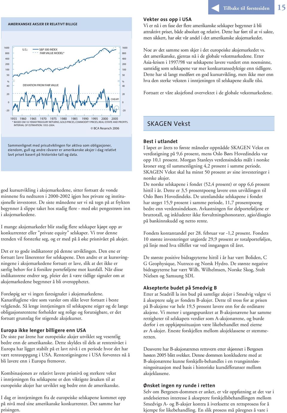 : S&P 500 INDEX FAIR VALUE MODEL* DEVIATION FROM FAIR VALUE 1600 800 400 200 100 50 % 40 20 Noe av det samme som skjer i det europeiske aksjemarkedet vs.