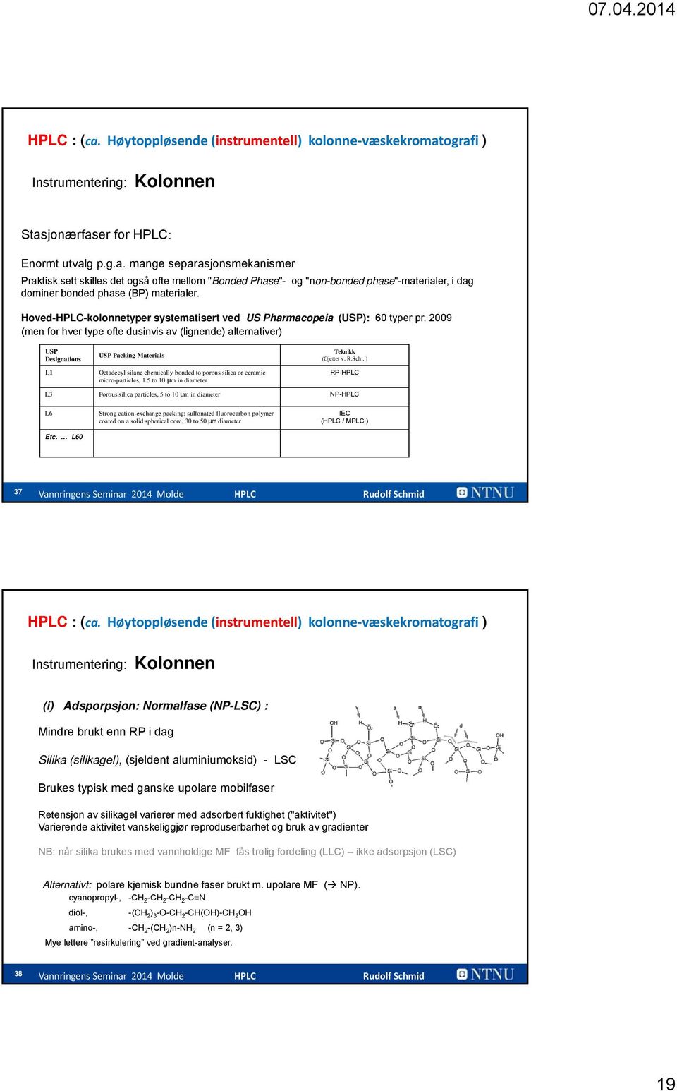 2009 (men for hver type ofte dusinvis av (lignende) alternativer) USP Designations L1 USP Packing Materials Octadecyl silane chemically bonded to porous silica or ceramic micro-particles, 1.